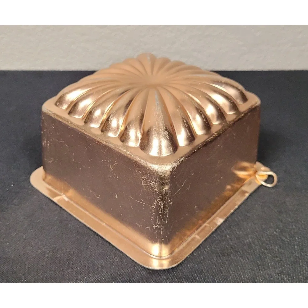 VTG 60s Copper-Tone Chrysanthemum Diamond Square Jello Mold Wall Decor